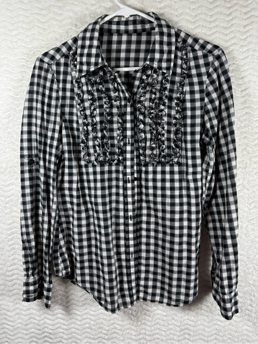 Seven7 Black & White Gingham Ruffle Button-Down Shirt